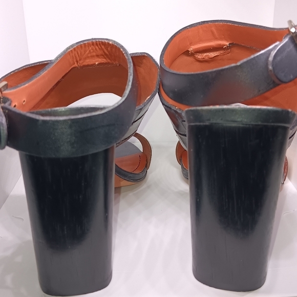 Elizabeth and James Black Faux Crocodile and Gold Strapped Heels - Picture 3 of 5